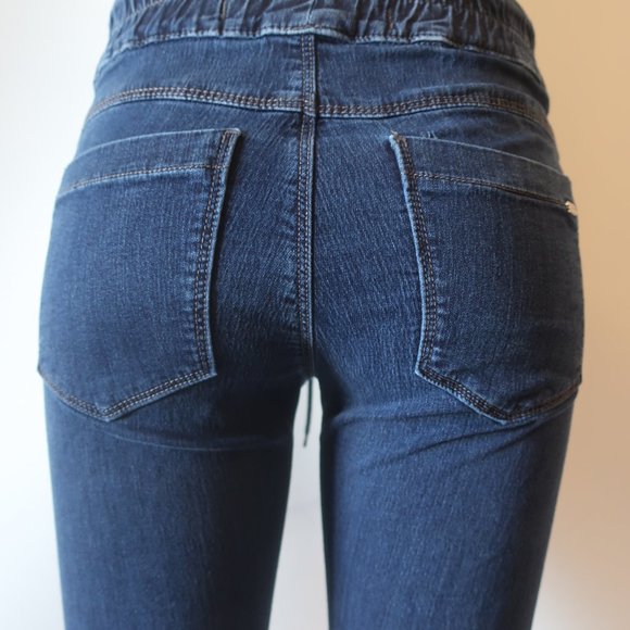 BEVY Blue Elastic Waist Dark Blue Skinny Jogger Jeans Sz 27* - Picture 7 of 9